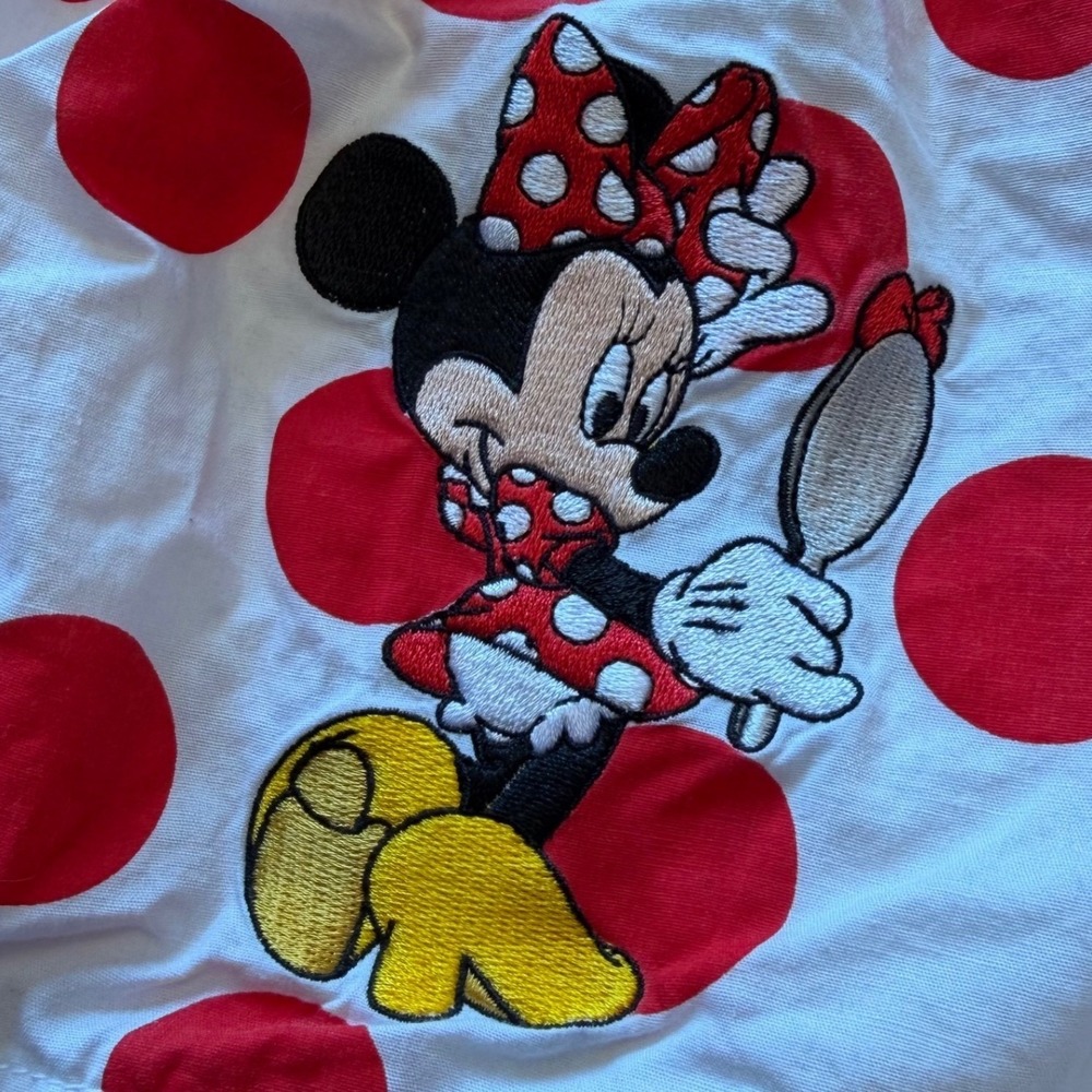 Disney Parks Minnie Mouse Red Polka Dot Dress Embroidered 12M Missing Button
